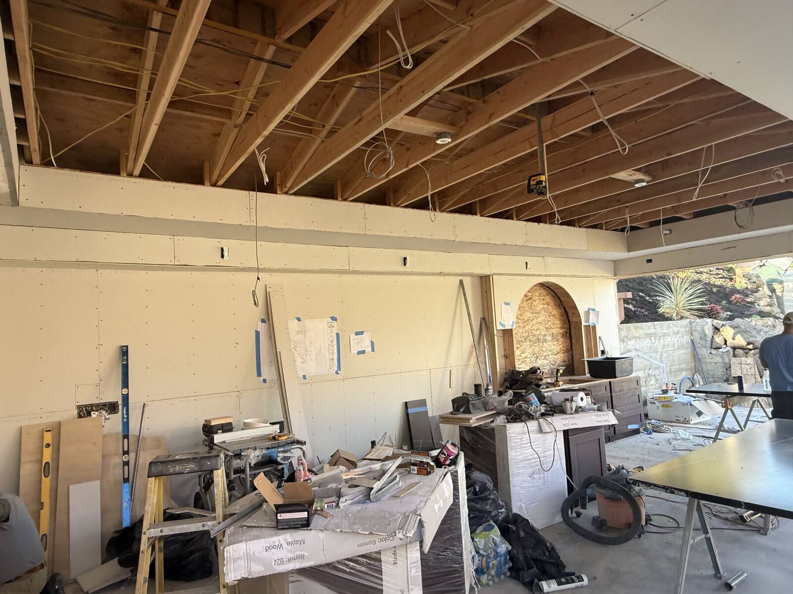 The lanai structure and outdoor kitchen under construction.